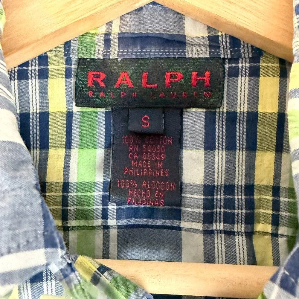 VTG 90s Ralph Ralph Lauren Preppy Youth Small Plaid Button-Up Shirt Long Sleeve